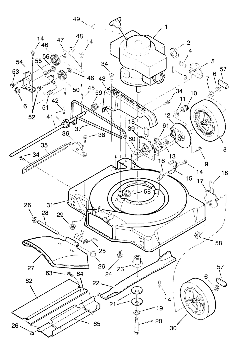 Mower Housing Assembly Diagram and Parts List for 22755X50B 1997 Briggs and Stratton Lawn Mower
